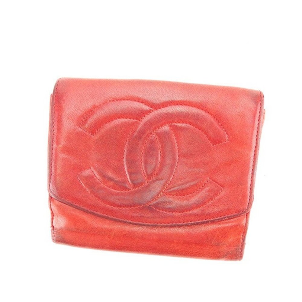 Chanel Wallet Purse Folding wallet COCO Red Woman Authentic Used Y6158